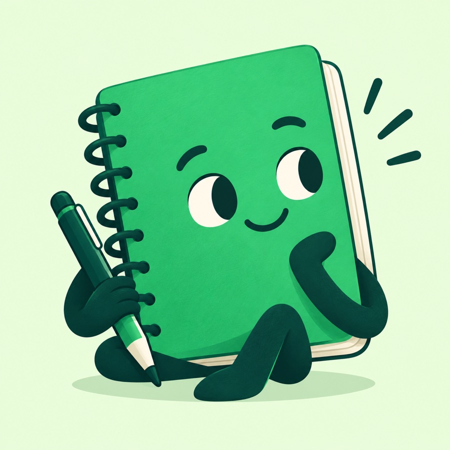 Bemi, una libreta verde con lápiz